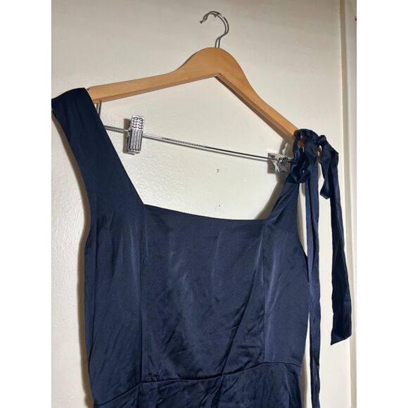 Quince Washable Silk Square Neck Midi Dress Navy Blue Medium Minimalist Staple - Picture 3 of 5